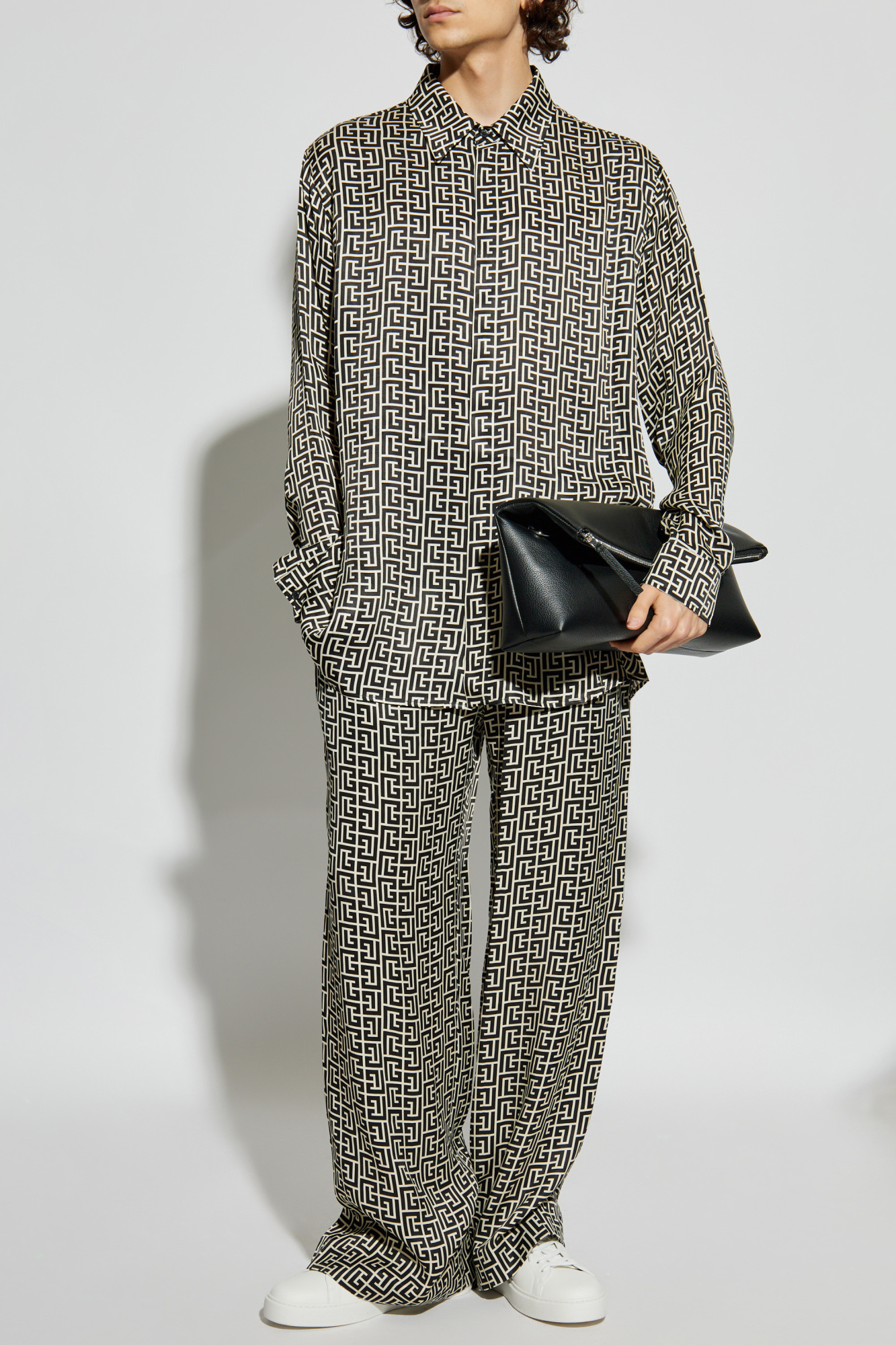 BALMAIN レザーシャツ　ブラック　レディース　11号（Lサイズ相当） Balmain long-sleeve Textured Minidress | Black | FARFETCH